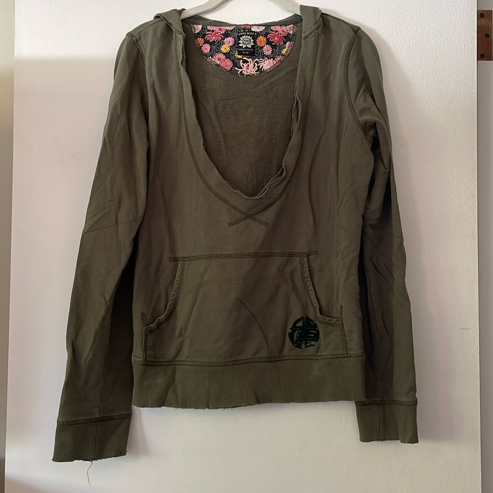 Lucky Brand Cotton Deep Scoop Neck Hooded Sweatshirt Size Medium